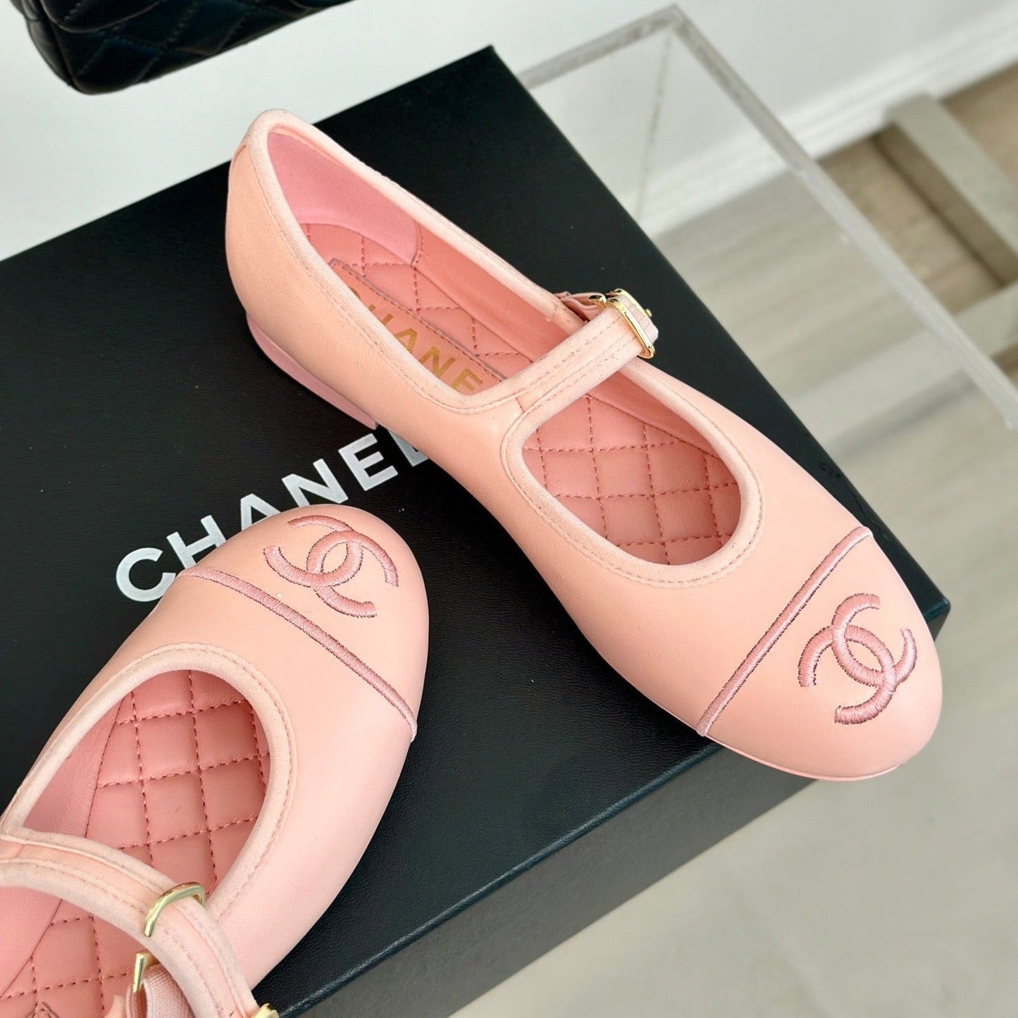 Double C Light Pink Lambskin Mary Jane Shoes