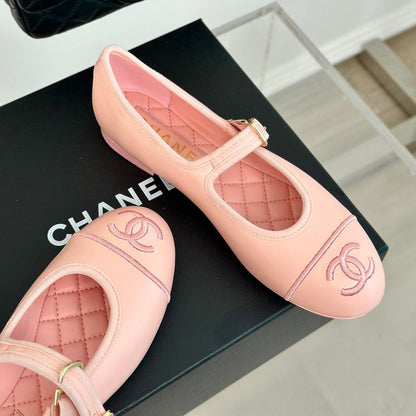 Double C Light Pink Lambskin Mary Jane Shoes