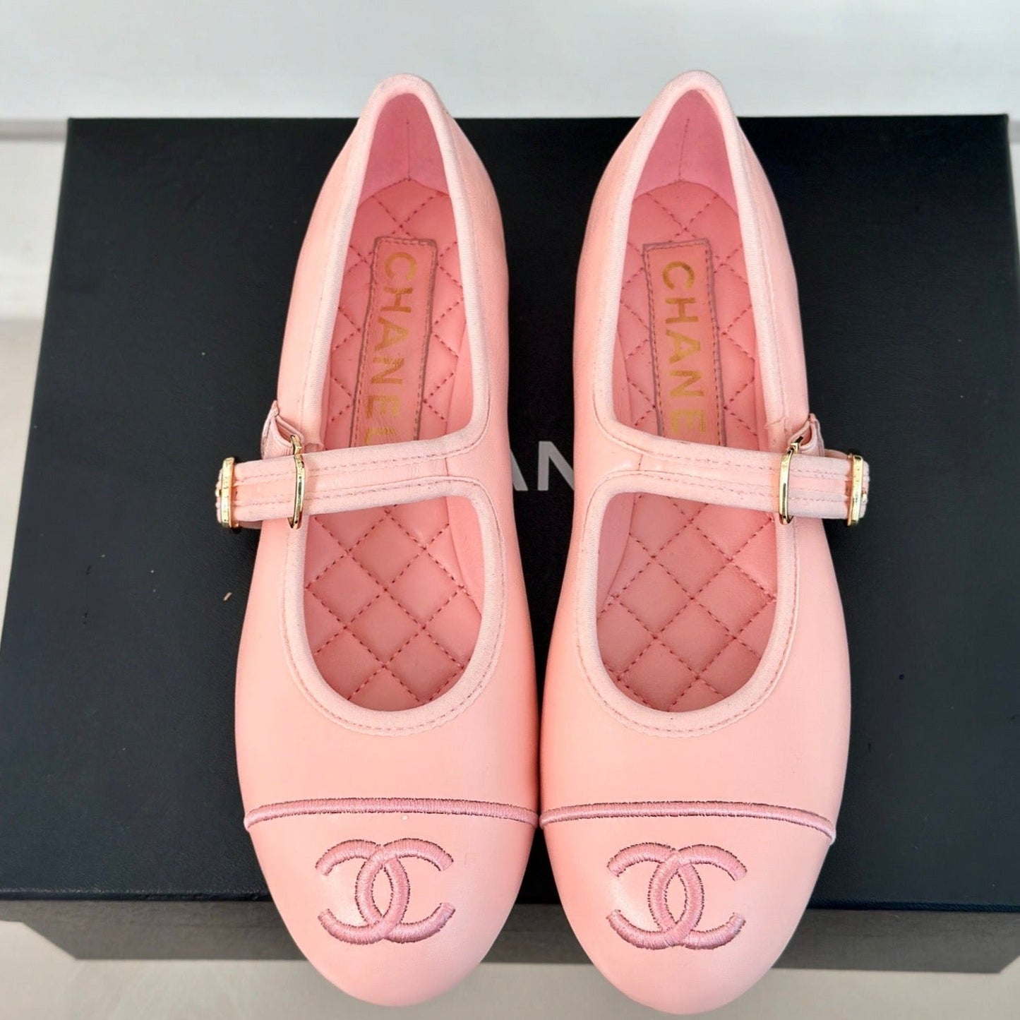 Double C Light Pink Lambskin Mary Jane Shoes