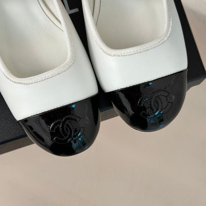 Double C Two-Tone Chain Mules White Lambskin