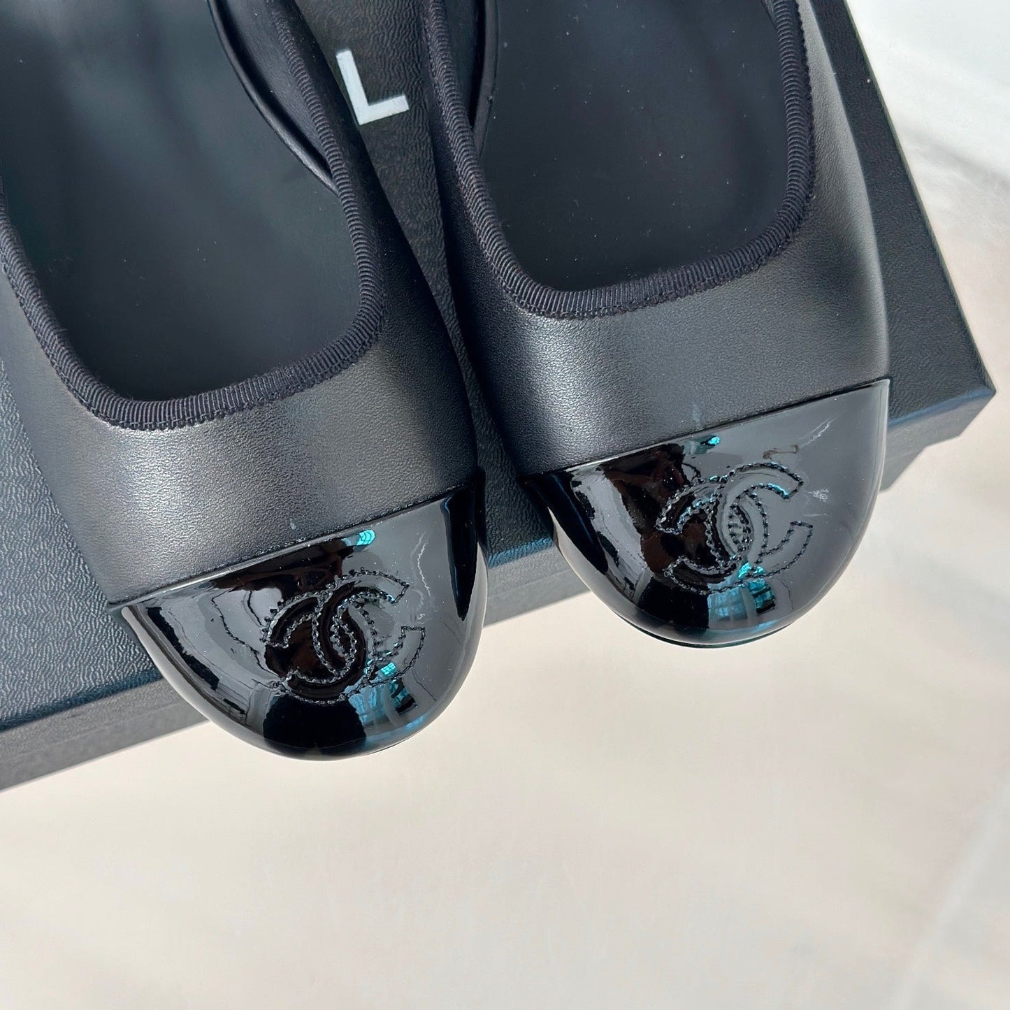 Double C Two-Tone Chain Mules Black Lambskin