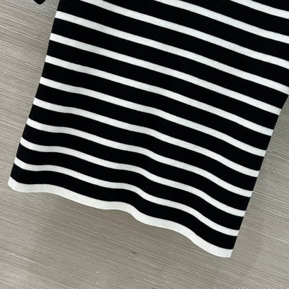 Loewe 25 Striped Knitted Polo Short-sleeved Top Black Tencel