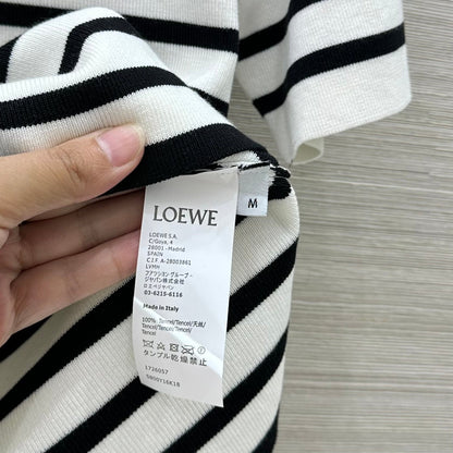 Loewe 25 Striped Knitted Polo Short-sleeved Top White Tencel