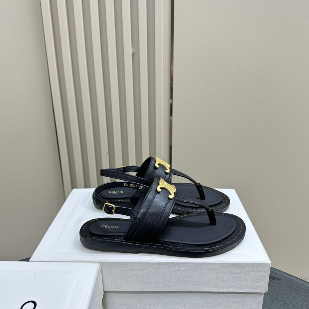 LYMPIA TRIOMPHE THONG IN CALFSKIN BLACK