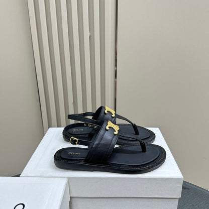 LYMPIA TRIOMPHE THONG IN CALFSKIN BLACK