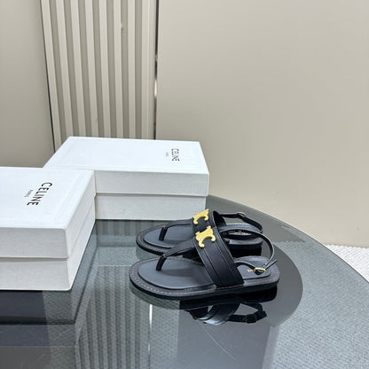 LYMPIA TRIOMPHE THONG IN CALFSKIN BLACK