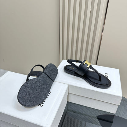 LYMPIA TRIOMPHE THONG IN CALFSKIN BLACK