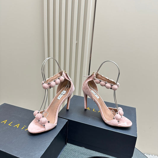 ALAIA HIGH HEEL SANDAL 10 CM IN LIGHT PINK SUEDE