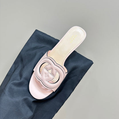 MID-HEEL 5 CM MULE IN LIGHT PINK CALFSKIN