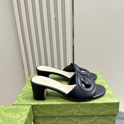 MID-HEEL 5 CM MULE IN BLACK CALFSKIN