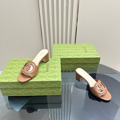 MID-HEEL 5 CM MULE IN BRONZE BROWN CALFSKIN