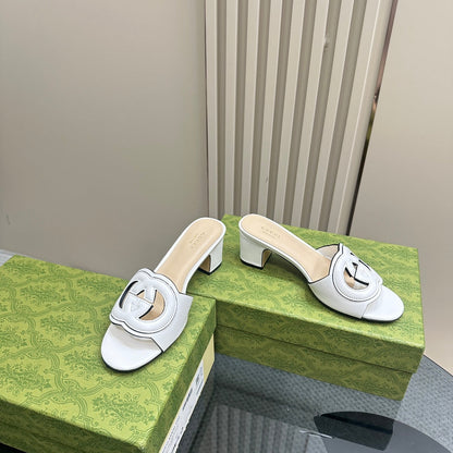 MID-HEEL 5 CM MULE IN WHITE CALFSKIN