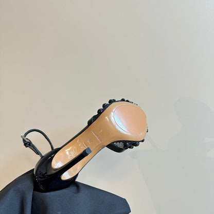 ALAIA HIGH FISHNET PUMPS WITH STUDS IN BLACK LYCRA MESH AND LAMBSKIN