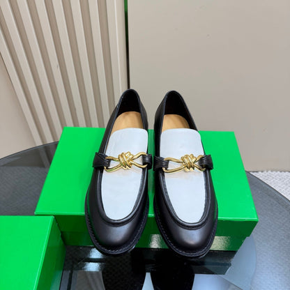 ASTAIRE LOAFER IN WHITE MIX BLACK CALFSKIN WITH GOLD HARDWARE
