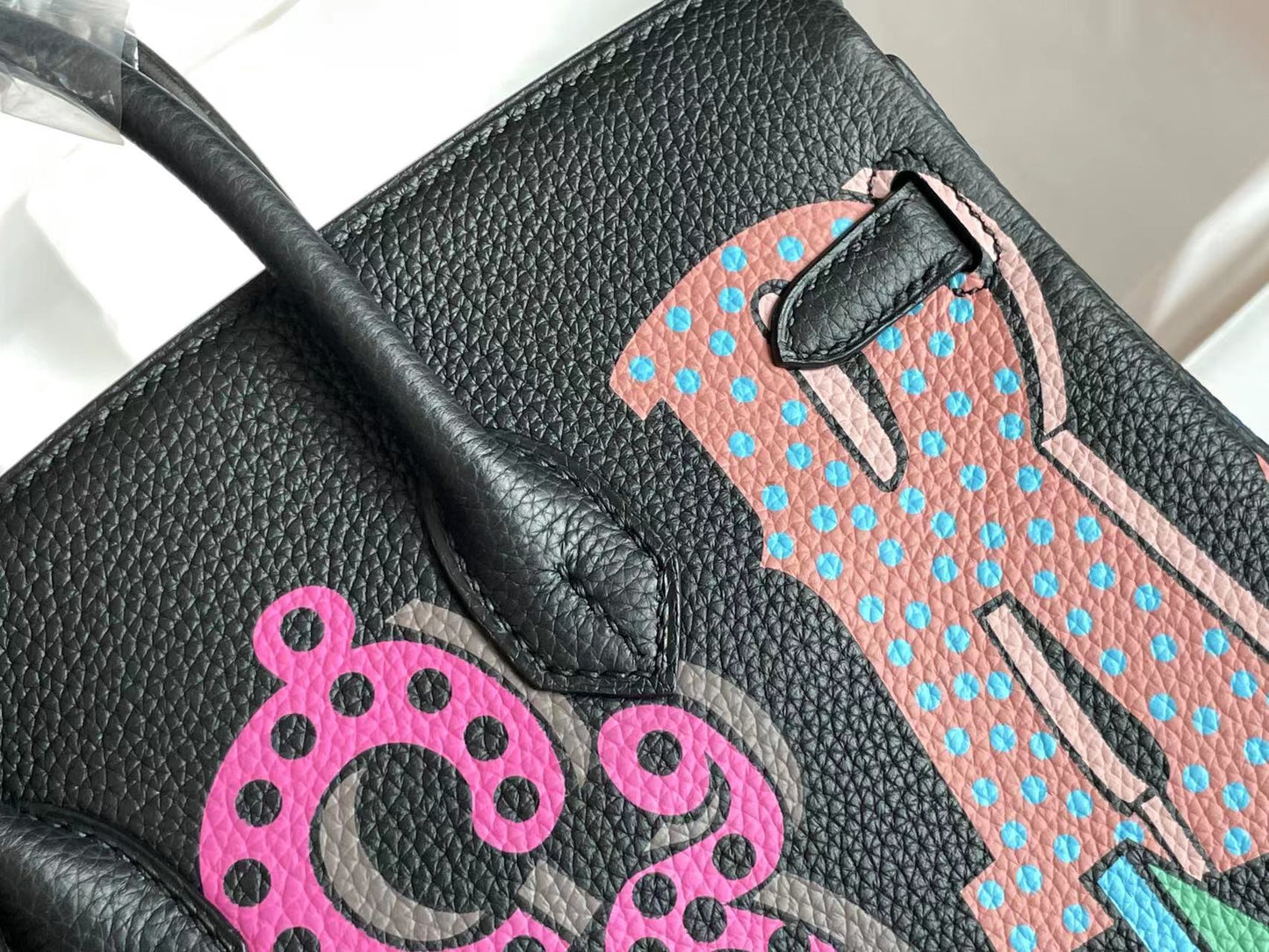 BIRKIN 25 BAG IN BLACK CALFSKIN WITH COLORFUL STICKER
