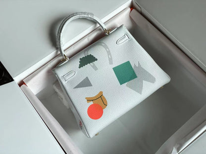 BIRKIN 25 BAG IN WHITE CALFSKIN WITH COLORFUL STICKER