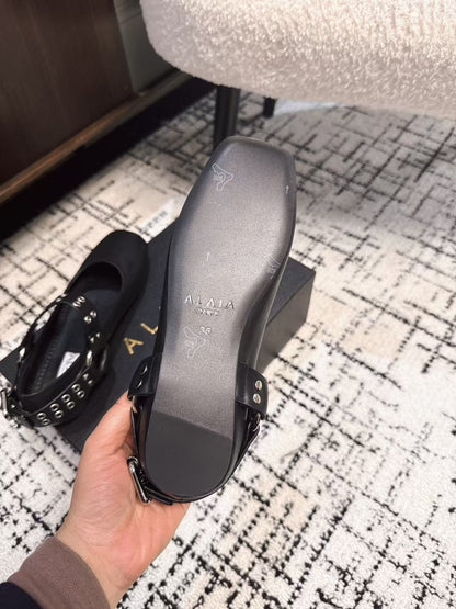 BIKER BALLET FLATS IN BLACK CALFSKIN