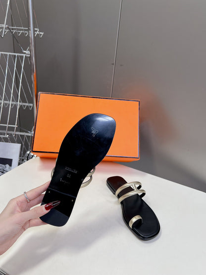 Georgia Sandals Gold Black Calfskin