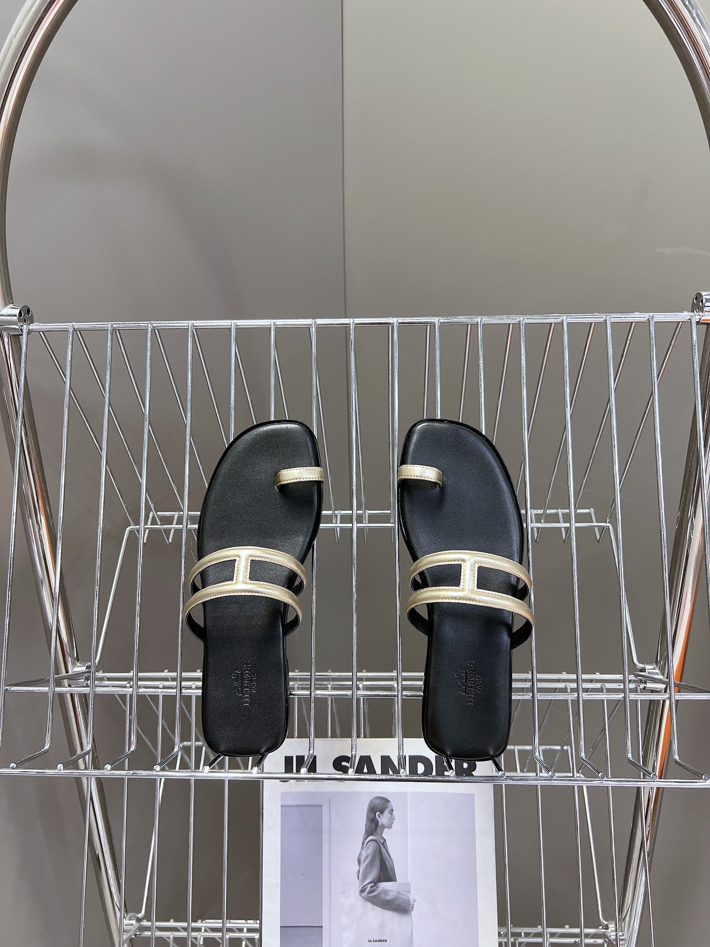 Georgia Sandals Gold Black Calfskin