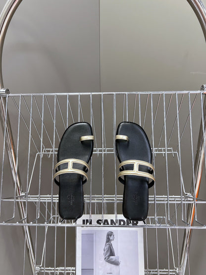 Georgia Sandals Gold Black Calfskin