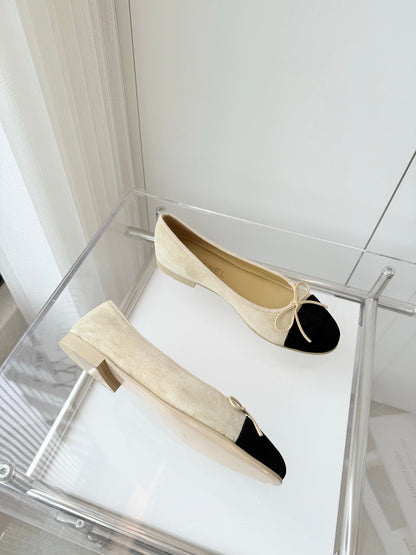 BALLET FLAT IN LIGHT YELLOW MIX BLACK SUEDE