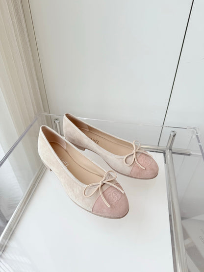 BALLET FLAT IN LIGHT PINK MIX PALE GRAY SUEDE