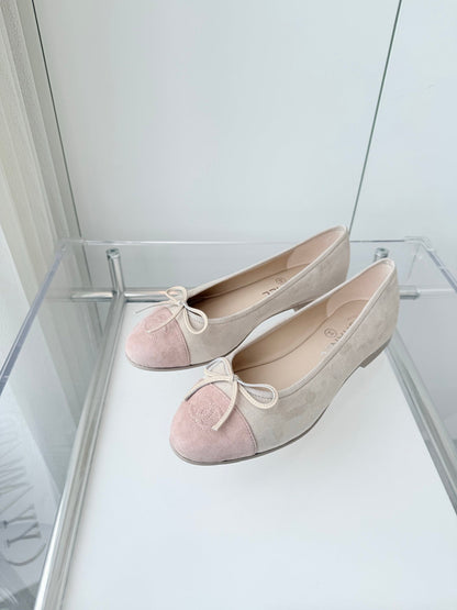 BALLET FLAT IN LIGHT PINK MIX PALE GRAY SUEDE
