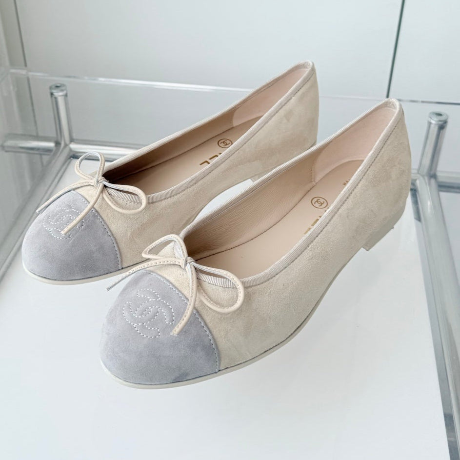 BALLET FLAT IN DOVE GRAY MIX PALE YELLOW SUEDE