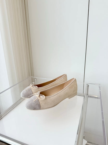 BALLET FLAT IN DOVE GRAY MIX PALE YELLOW SUEDE