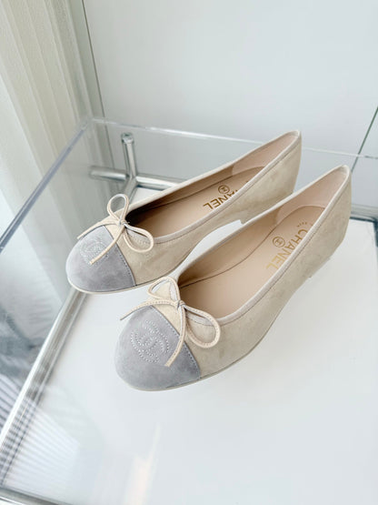 BALLET FLAT IN DOVE GRAY MIX PALE YELLOW SUEDE