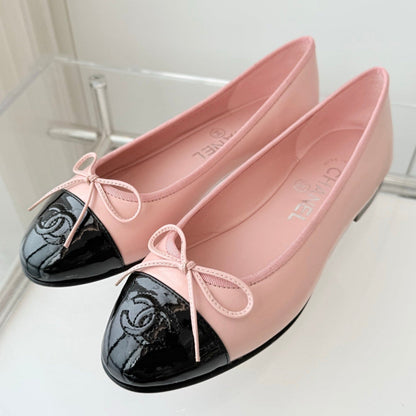 BALLET FLAT IN BABY PINK MIX BLACK CALFSKIN