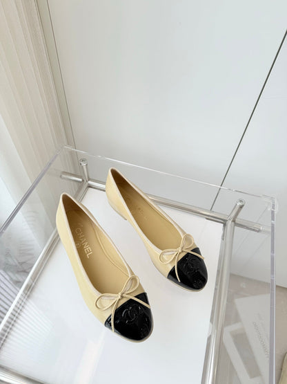 BALLET FLAT IN FLAX YELLOW MIX BLACK CALFSKIN