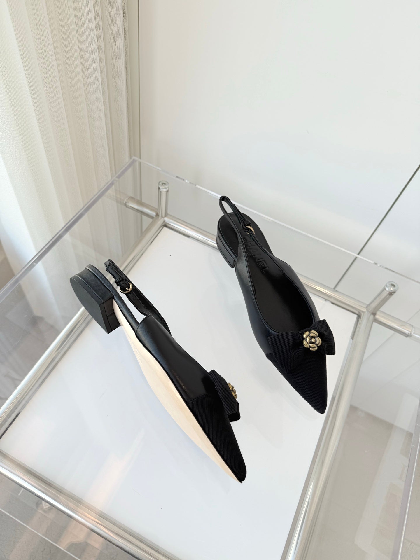 SLINGBACKS 18 MM IN BLACK CALFSKIN MIX CANVAS