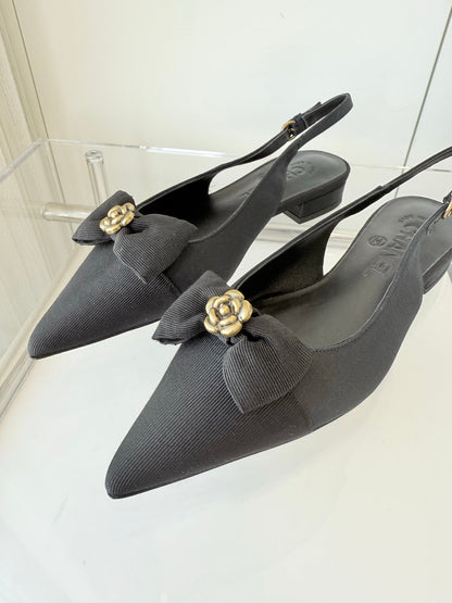 SLINGBACKS 18 MM IN BLACK CALFSKIN MIX CANVAS