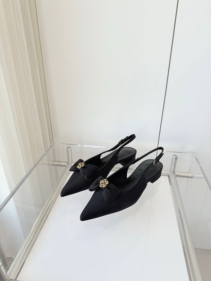 SLINGBACKS 18 MM IN BLACK CALFSKIN MIX CANVAS