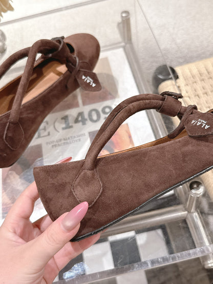 ALAIA 25S BALLET TECKEL IN DARK BROWN SUEDE