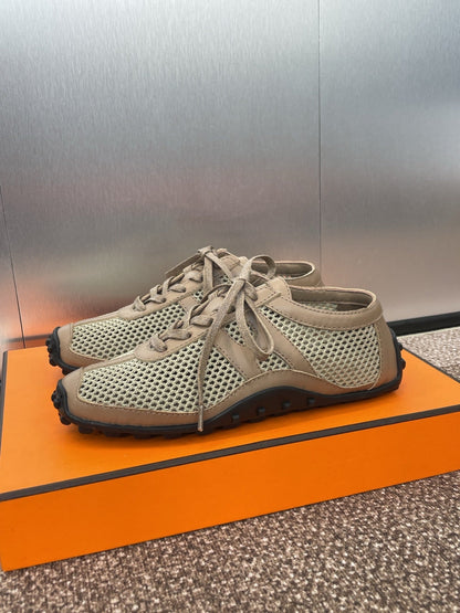 KIGA SNEAKER IN MOCHA BROWN CROCHET KNIT AND CALFSKIN