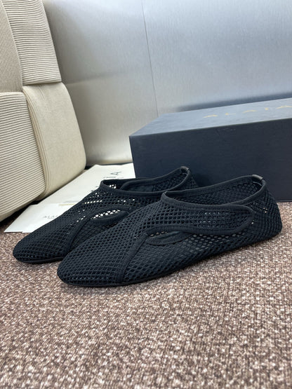 ALAIA MESH MARY JANE BALLET FLATS 25S IN BLACK FABRIC