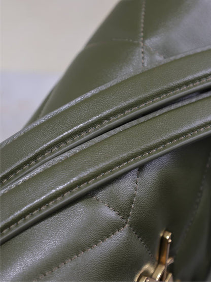 YSL 25S LOULOU PUFFER GM 35 IN DARK OLIVE CALFSKIN GOLD HARDWARE