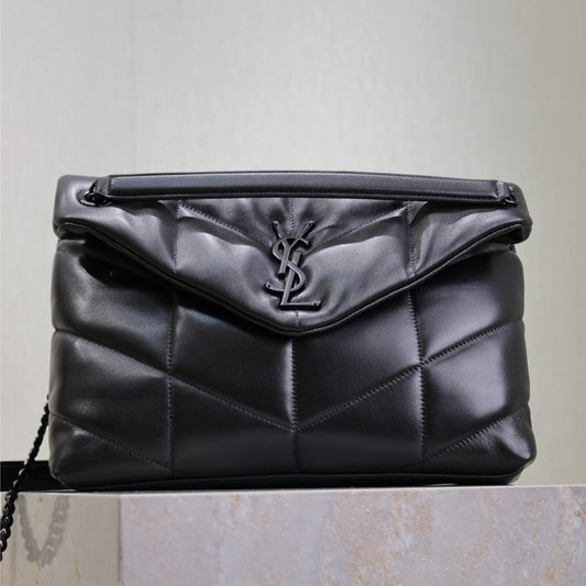 YSL 25S LOULOU PUFFER GM 35 IN BLACK CALFSKIN BLACK HARDWRE