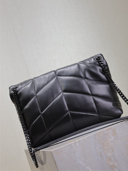 YSL 25S LOULOU PUFFER GM 35 IN BLACK CALFSKIN BLACK HARDWARE