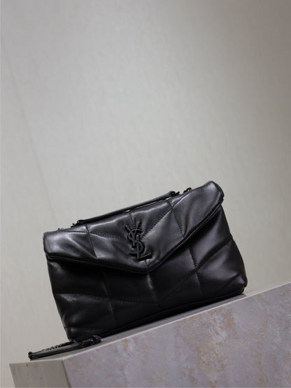 YSL 25S LOULOU PUFFER MINI 23 IN BLACK CALFSKIN BLACK HARDWRE