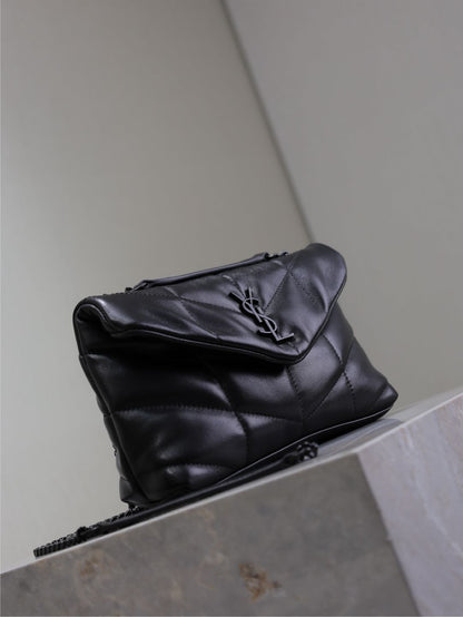YSL 25S LOULOU PUFFER MINI 23 IN BLACK CALFSKIN BLACK HARDWRE