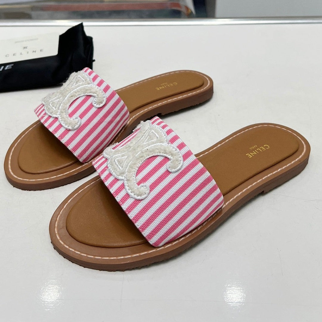 LYMPIA MULE IN TRIOMPHE JACQUARD WOOLLEN FABRIC WHITE PINK CARO