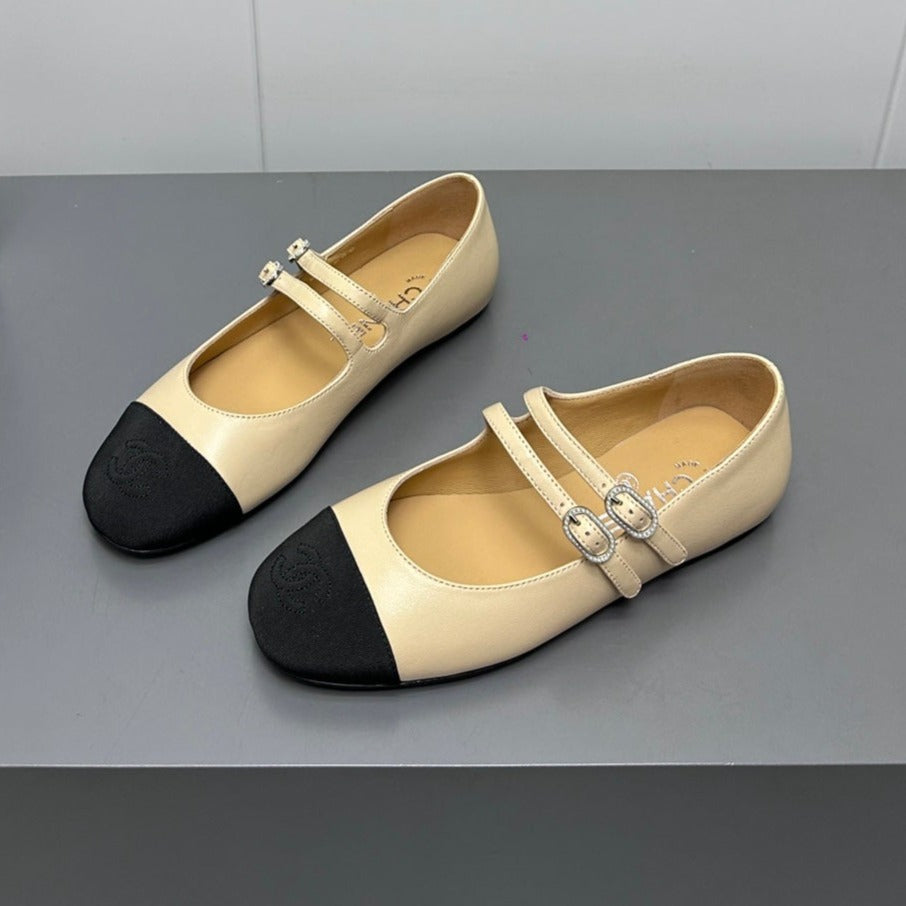 CC pearl Mary Jane flat shoes yellow cream