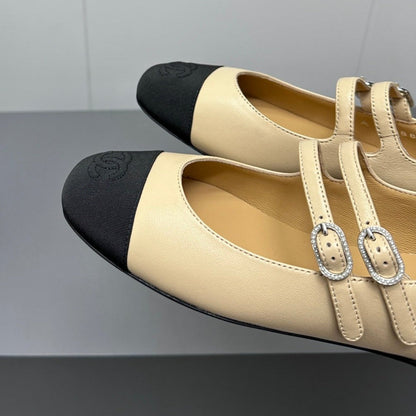 CC pearl Mary Jane flat shoes yellow cream
