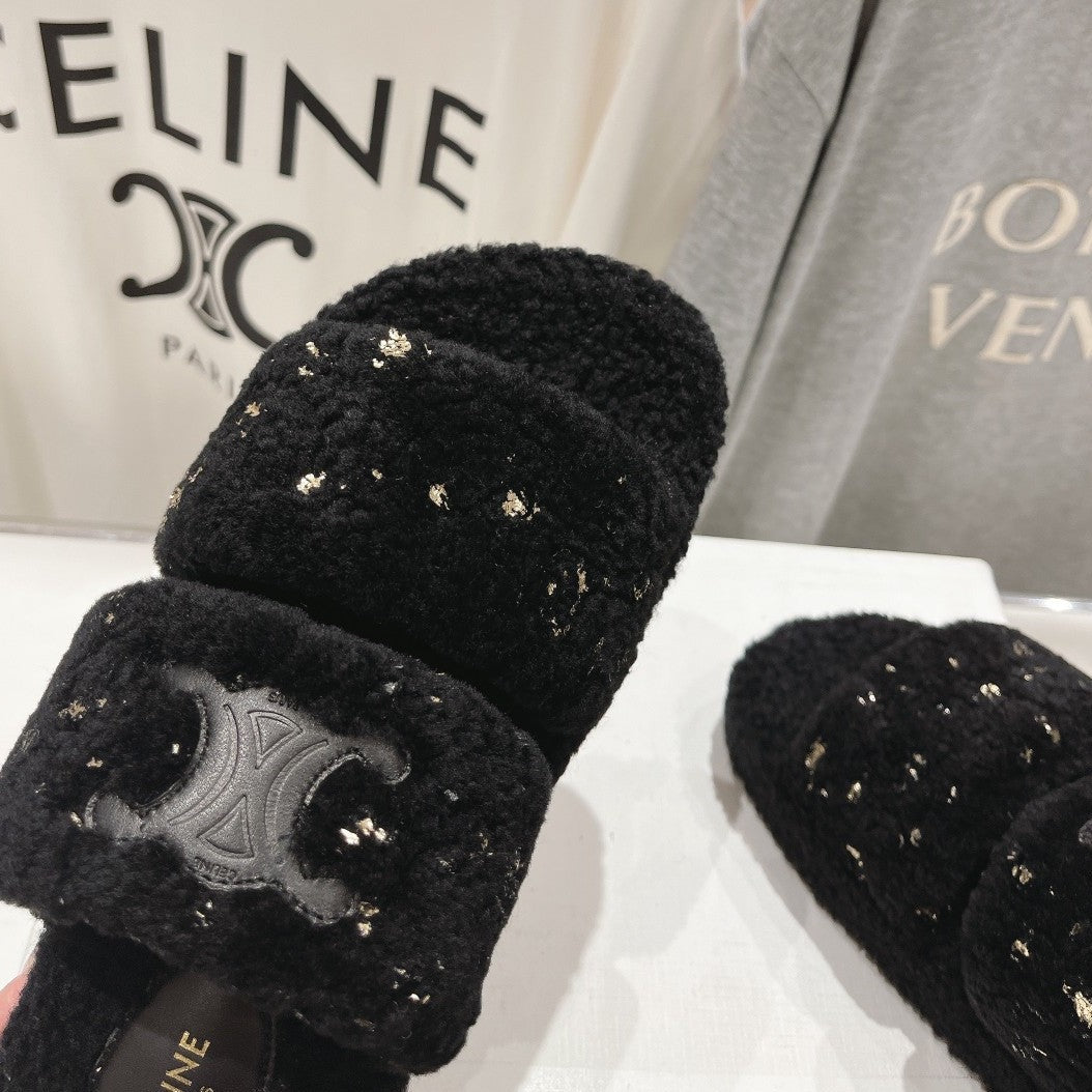 DAD SANDALS BLACK PURE SHEEP WOOL