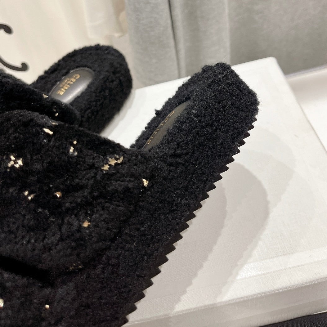 DAD SANDALS BLACK PURE SHEEP WOOL