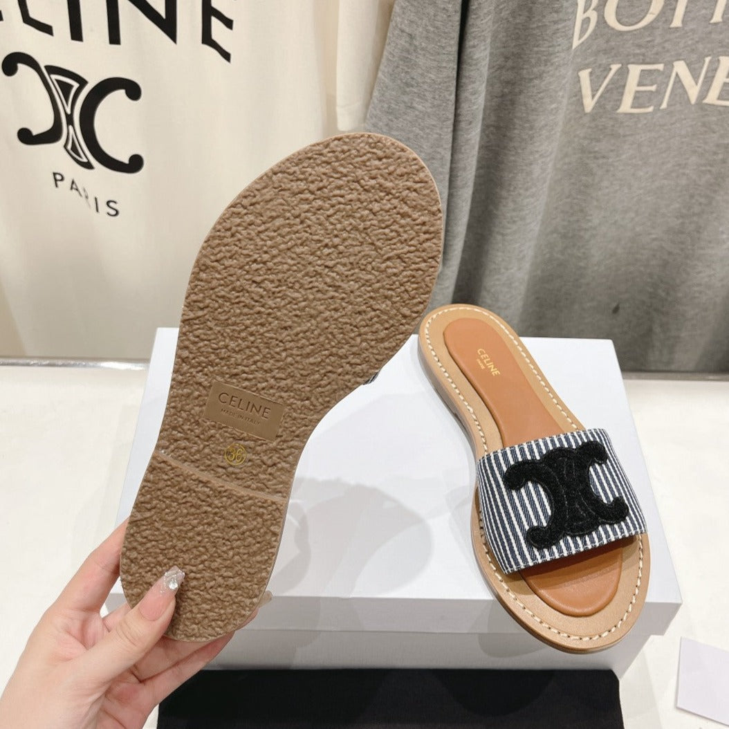 LYMPIA MULE IN TRIOMPHE JACQUARD WOOLLEN FABRIC BLACK CARO