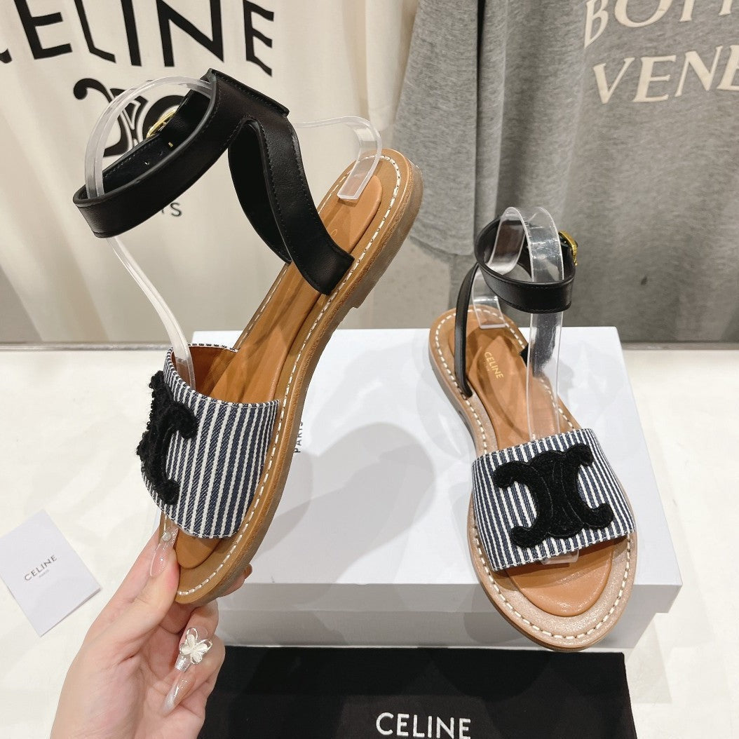 LYMPIA SANDAL IN TRIOMPHE MACCRAMÉ COTTON & CALFSKIN BLACK/NAVY